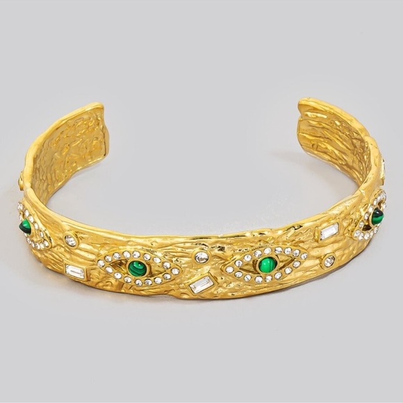 Anthropologie Baroque Malachite Gold Stainless Steel WaterproofEye Cuff Bracelet - Picture 1 of 14